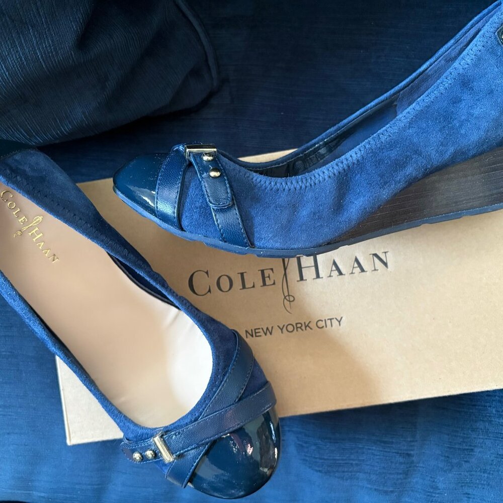 Cole Haan Royal Blue Suede & Patent Leather Wedge Shoes